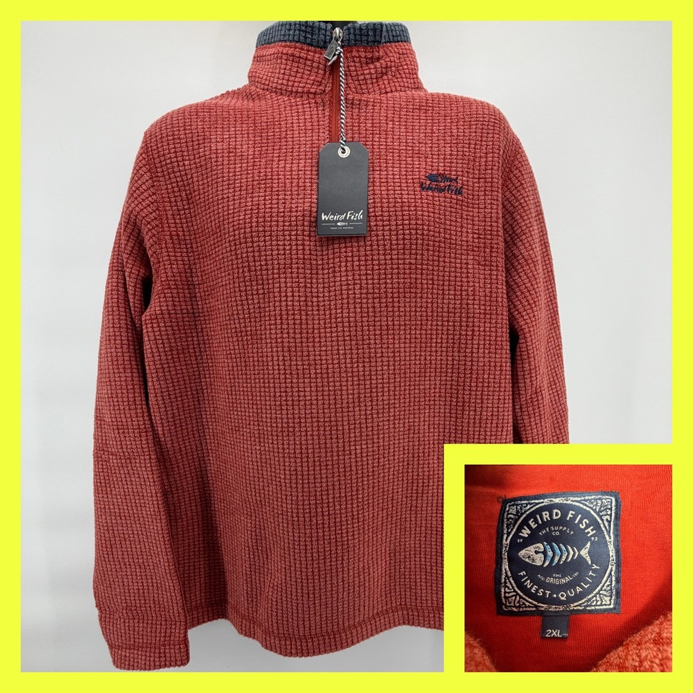 Weird Fish Newark Eco 1/4 Zip Grid Fleece Paprika Mens 2XL New With Tags